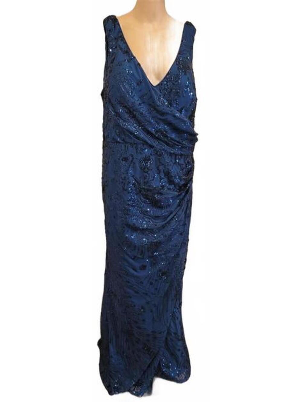 Blue Plum Women's Navy Blue Ruched Formal Sequin Maxi Gown Dress Plus Size 3XL
